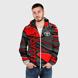 Ветровка с капюшоном мужская Toyota - красная абстракция, цвет: 3D-белый — фото 2