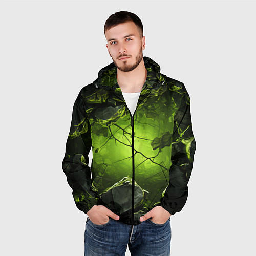 Мужская ветровка Зеленые разбитые плиты / 3D-Черный – фото 3