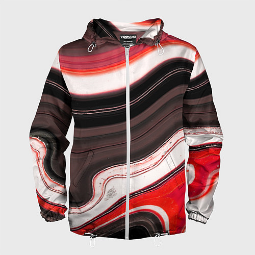 Мужская ветровка Волнистые горизонтальные чёрно-красные полосы на б / 3D-Белый – фото 1