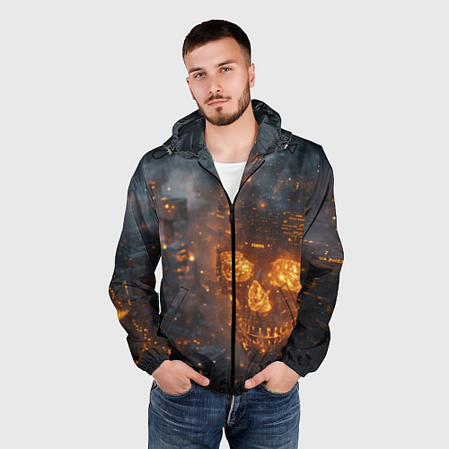 Мужская ветровка Череп - огонь / 3D-Черный – фото 3
