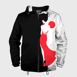 Ветровка с капюшоном мужская Девушка в красном платье, цвет: 3D-черный