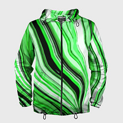 Ветровка с капюшоном мужская Волнистые вертикальные чёрно-зелёные полосы, цвет: 3D-черный