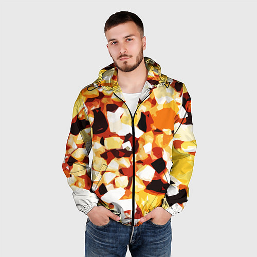 Мужская ветровка Жёлто-белая абстракция на чёрном фоне / 3D-Черный – фото 3