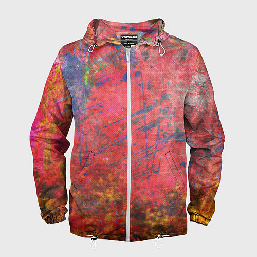 Мужская ветровка Абстракция - red yellow grunge / 3D-Белый – фото 1