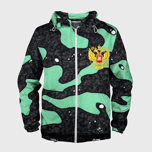 Мужская ветровка Текстурный черно-зеленый камуфляж / 3D-Белый – фото 1