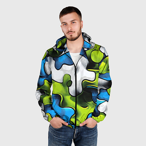 Мужская ветровка Камуфляж в стиле графитти / 3D-Черный – фото 3