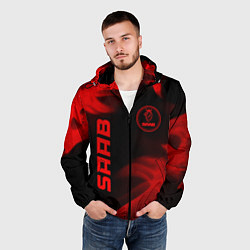 Ветровка с капюшоном мужская Saab - red gradient вертикально, цвет: 3D-черный — фото 2