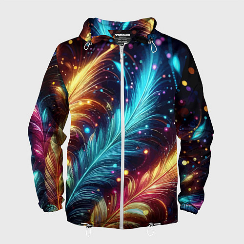 Мужская ветровка Неоновые разноцветные перья / 3D-Белый – фото 1
