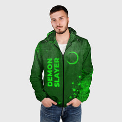 Ветровка с капюшоном мужская Demon Slayer - green gradient вертикально, цвет: 3D-черный — фото 2