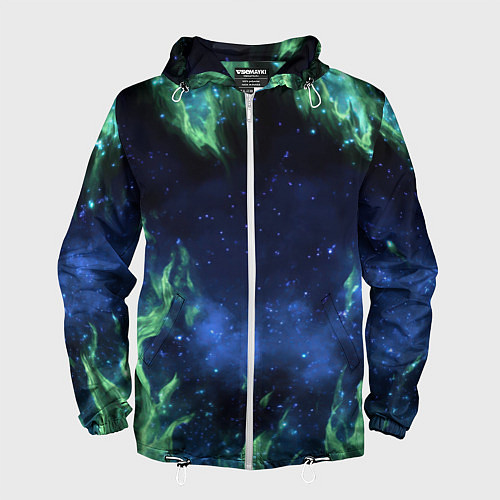 Мужская ветровка Зеленые языки пламени / 3D-Белый – фото 1