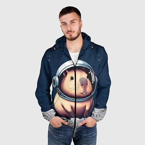 Мужская ветровка Капибара космонавт в космосе / 3D-Черный – фото 3