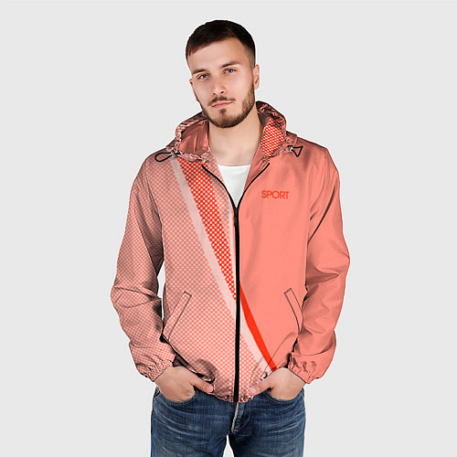 Мужская ветровка Sport персиковый с полосой / 3D-Черный – фото 3