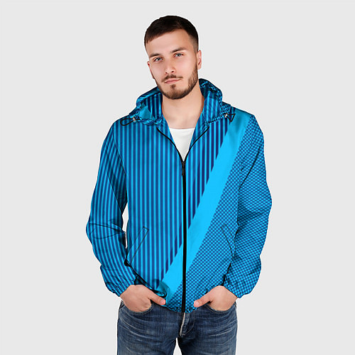 Мужская ветровка Сине-голубой с широкой полосой / 3D-Черный – фото 3