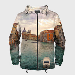 Ветровка с капюшоном мужская Гранд-канал Венеции - городской пейзаж, цвет: 3D-черный
