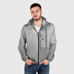 Ветровка с капюшоном мужская Sport светло-серый с полосой, цвет: 3D-черный — фото 2