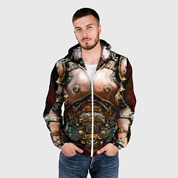 Ветровка с капюшоном мужская Рыцарские доспехи фэнтези Стимпанк, цвет: 3D-белый — фото 2
