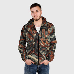 Ветровка с капюшоном мужская Драконы и самураи в стиле ирезуми, цвет: 3D-черный — фото 2