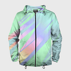 Ветровка с капюшоном мужская Светлый зелёный мятный с полосами градиент, цвет: 3D-черный