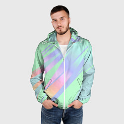 Ветровка с капюшоном мужская Светлый зелёный мятный с полосами градиент, цвет: 3D-белый — фото 2