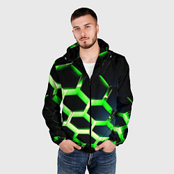 Ветровка с капюшоном мужская Neon Honeycombs, цвет: 3D-черный — фото 2