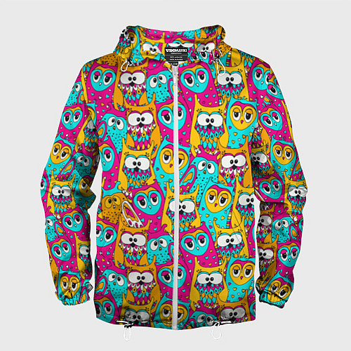Мужская ветровка Разноцветные совы мультяшные / 3D-Белый – фото 1