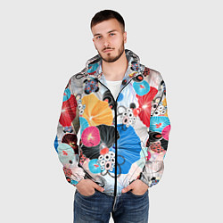 Ветровка с капюшоном мужская Цветы - абстрактные узоры, цвет: 3D-черный — фото 2