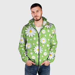 Ветровка с капюшоном мужская Ромашки бумажные, цвет: 3D-черный — фото 2