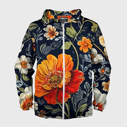Мужская ветровка Маки и пионы старинный паттерн / 3D-Белый – фото 1