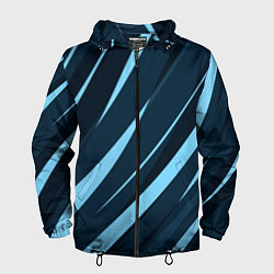 Ветровка с капюшоном мужская Тёмный бирюзовый контрастные полосы, цвет: 3D-черный