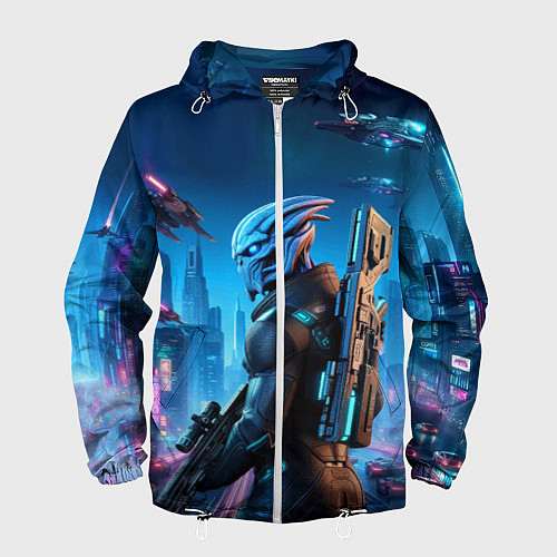 Мужская ветровка Mass Effect - neon glow fantastic / 3D-Белый – фото 1