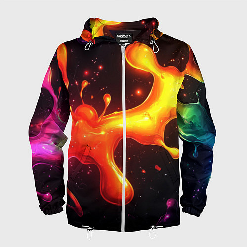 Мужская ветровка Радужные кляксы на черном фоне / 3D-Белый – фото 1