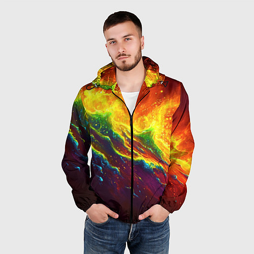 Мужская ветровка Абстрактные волны с огнем / 3D-Черный – фото 3