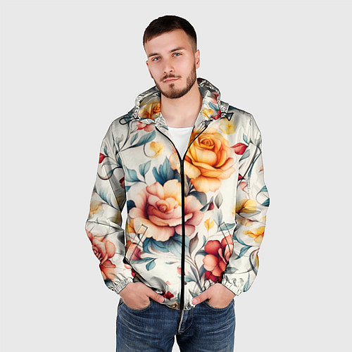 Мужская ветровка Паттерн с переплетением цветов / 3D-Черный – фото 3