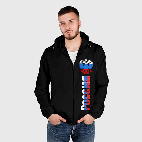 Мужская ветровка Россия и герб в виде флага триколора / 3D-Черный – фото 3
