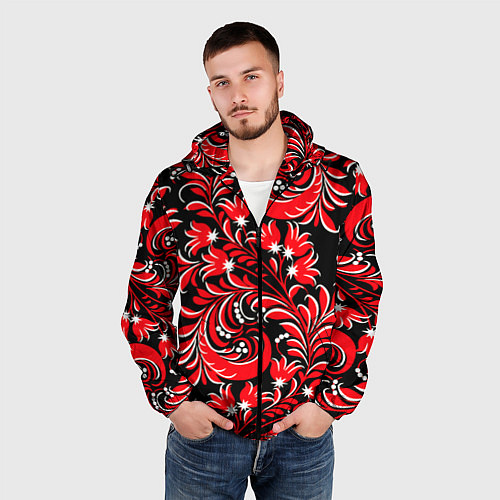 Мужская ветровка Хохлома - красная роспись / 3D-Черный – фото 3