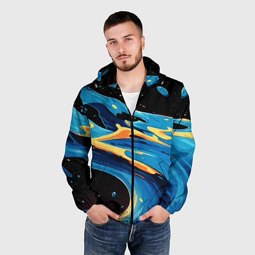 Мужская ветровка Синяя волна из красок / 3D-Черный – фото 3