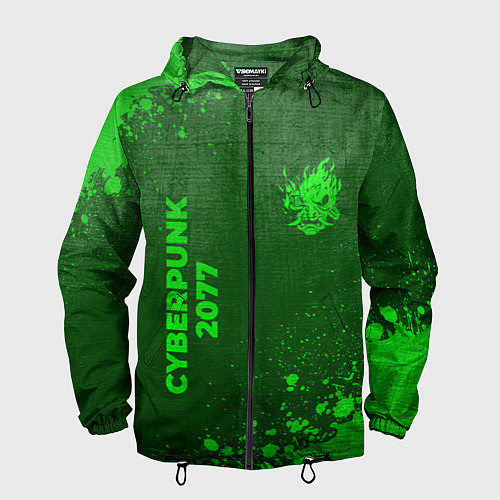 Мужская ветровка Cyberpunk 2077 - green gradient вертикально / 3D-Черный – фото 1