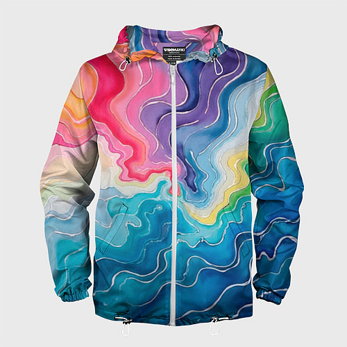 Мужская ветровка Абстрактные волны в мраморном стиле / 3D-Белый – фото 1