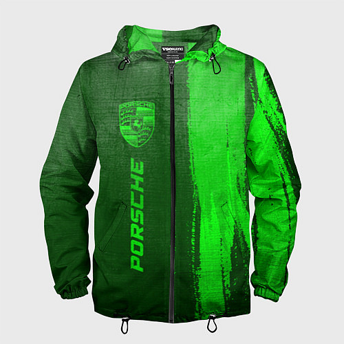 Мужская ветровка Porsche - green gradient по-вертикали / 3D-Черный – фото 1