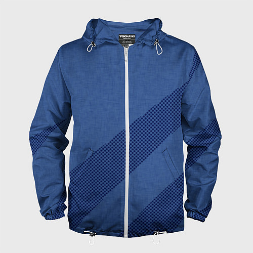 Мужская ветровка Синий текстурный с полосой / 3D-Белый – фото 1