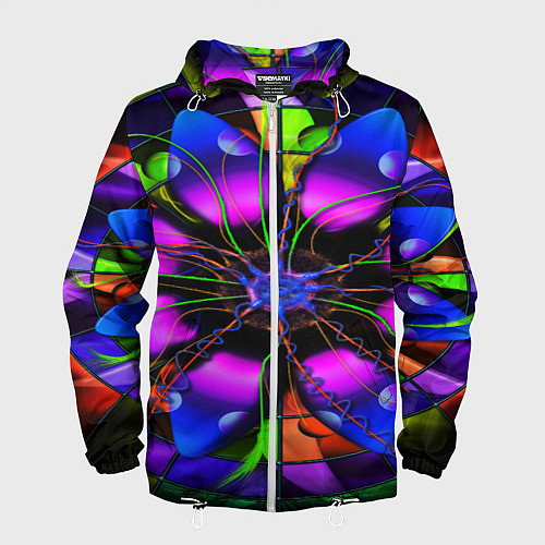 Мужская ветровка Неоновая психоделика лепестки / 3D-Белый – фото 1