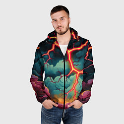 Ветровка с капюшоном мужская Молнии в виде разлома, цвет: 3D-черный — фото 2
