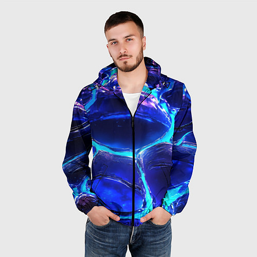Мужская ветровка Объемные плиты в неоновом свечение / 3D-Черный – фото 3