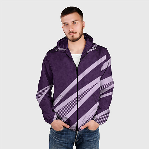 Мужская ветровка Фиолетовый абстрактный с полосой / 3D-Черный – фото 3