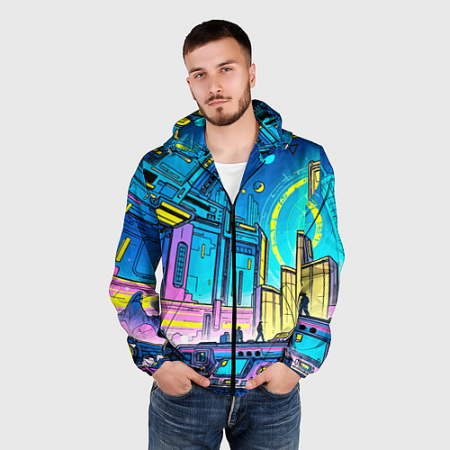 Мужская ветровка Космический город / 3D-Черный – фото 3