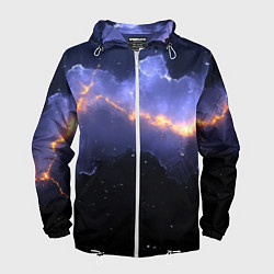 Ветровка с капюшоном мужская Молния в фиолетовом небе текстура, цвет: 3D-белый