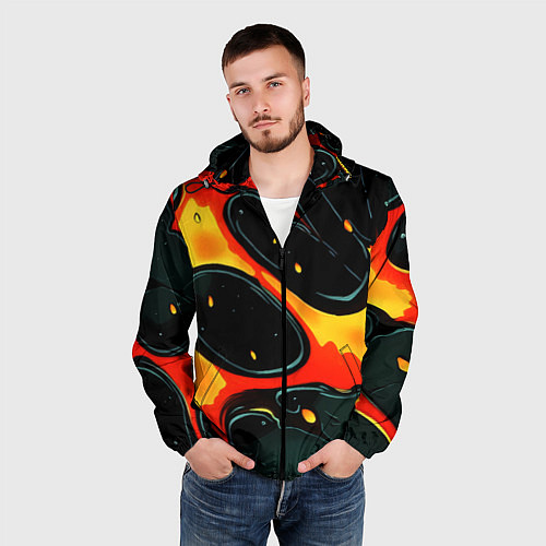 Мужская ветровка Оранжевые разломы текстура / 3D-Черный – фото 3