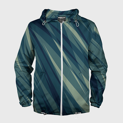 Мужская ветровка Зеленовато-синий полосы / 3D-Белый – фото 1