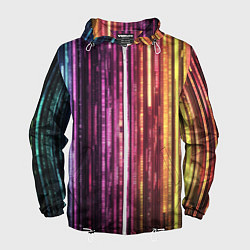 Ветровка с капюшоном мужская Неоновый и переливающийся киберпанк узор, цвет: 3D-белый