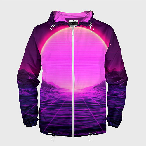 Мужская ветровка Синтвейв ретровейв неоновый узор и солнце / 3D-Белый – фото 1